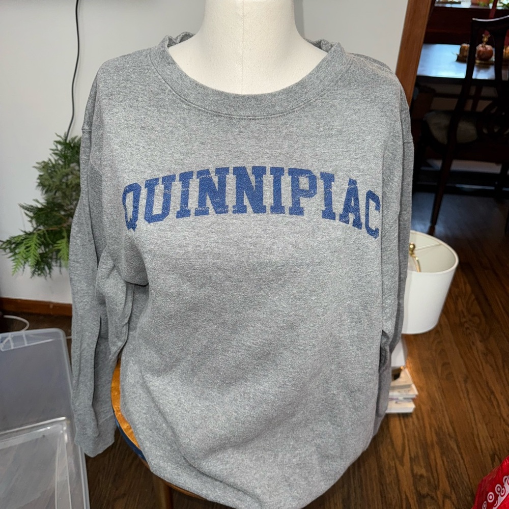 Quinnipiac Gray Sweatshirt with Blue Lettering